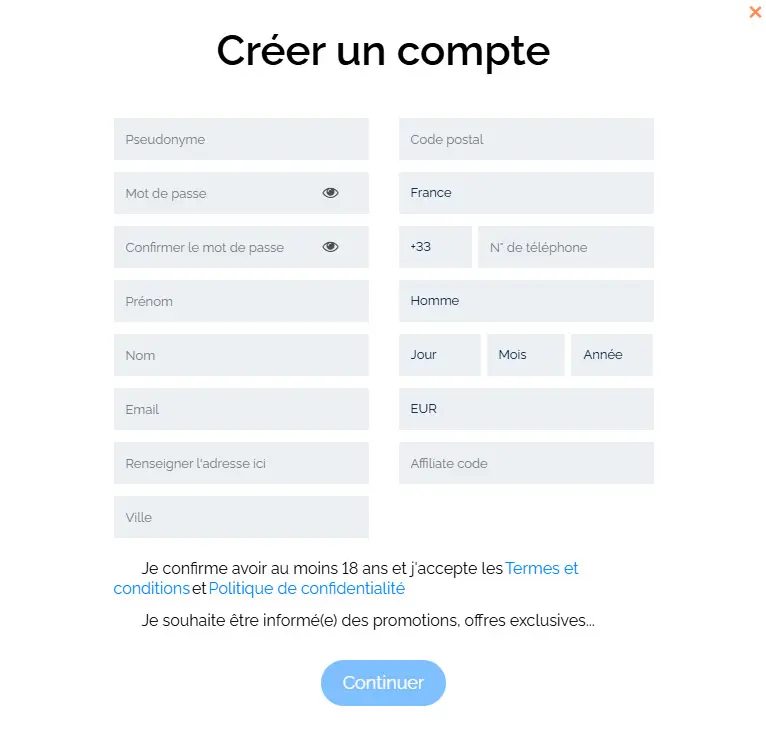 Processus d'inscription CosmoBet Casino